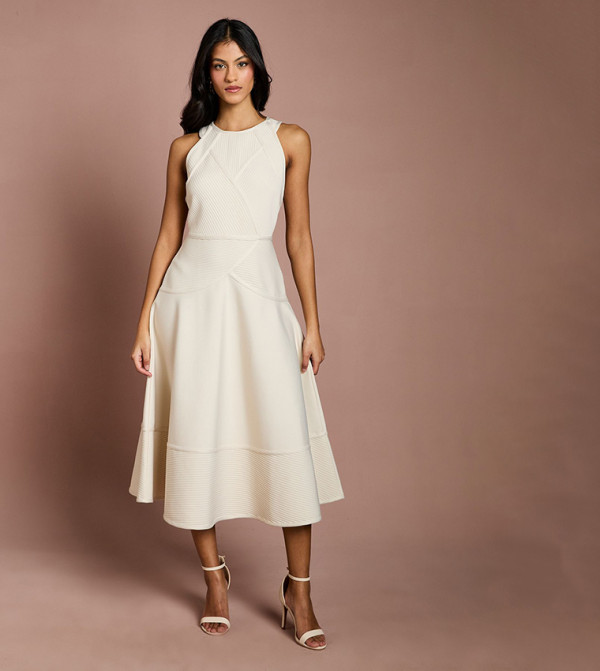 Petite Ribbed Bandage Halterneck Midi Dress