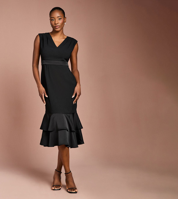 Satin Back Crepe Dress with Peplum