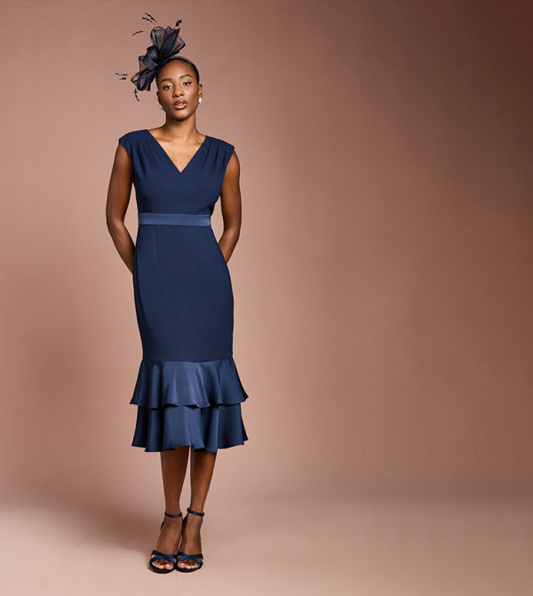 Satin Back Crepe Dress with Peplum