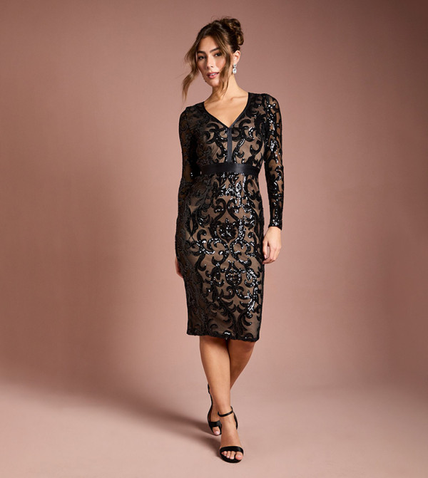 Long Sleeves Bodycon Sequined Midi dress