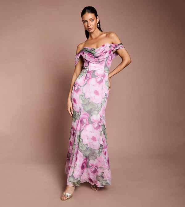 Floral Print Bardot Maxi Dress