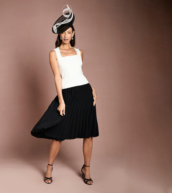 Petite Bandage Peplum Georgette Pleated Skirt Midi Dress