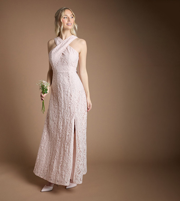 فستان ماكسي دانتيل بقبة كروس لوصيفات العروس