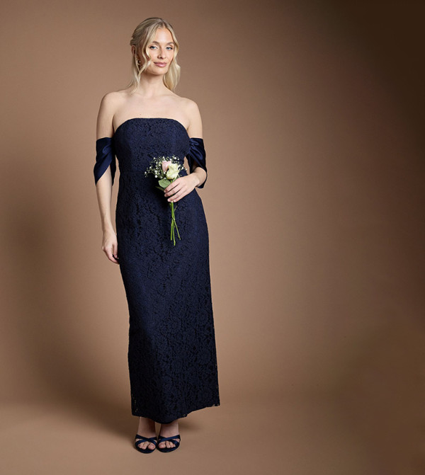 Lace Bardot Maxi Bridesmaid Dress