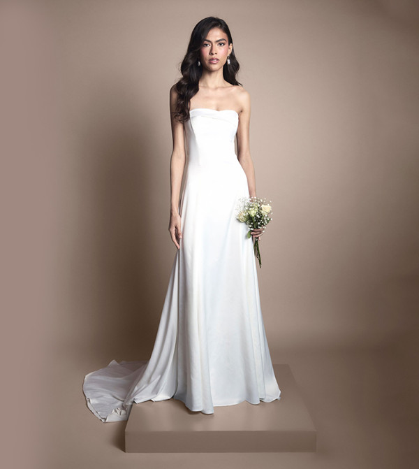 Sweetheart Satin Wedding Maxi Dress with Puddle