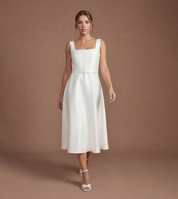 Petite Printed Organza Bardot Midi Dress