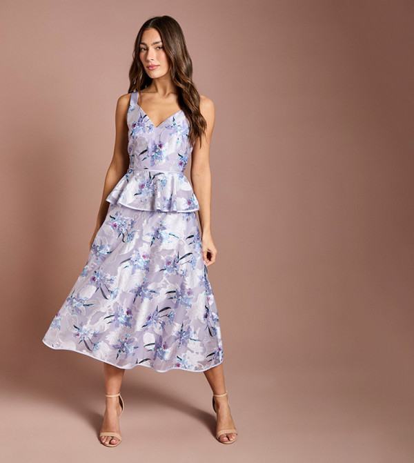 Satin Jacquard Cami Full Skirted Midi Dress