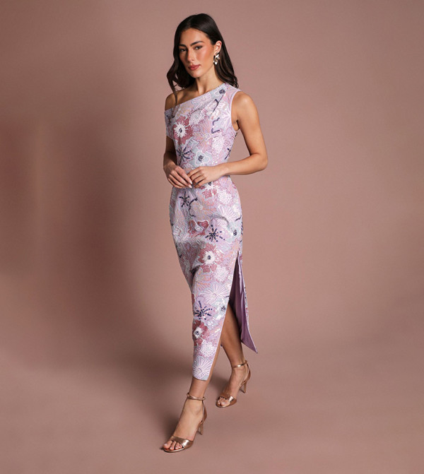 Coast Muse Sequin Embellished Off Shoulder Midi Dress