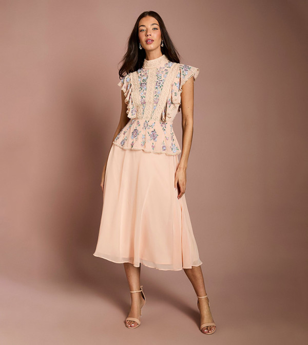 Embellished Frill Detail Midi Dress