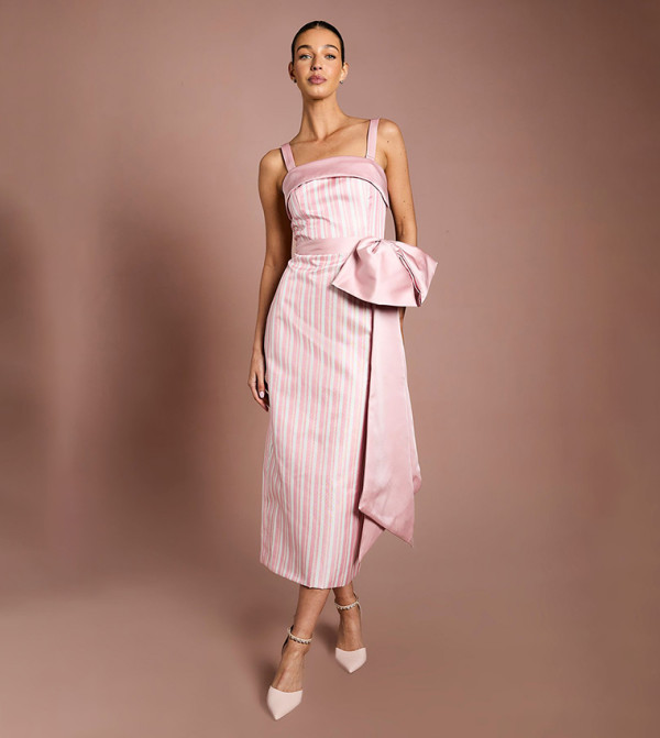 Coast Muse Striped Bow Detail Column Maxi Party Dress