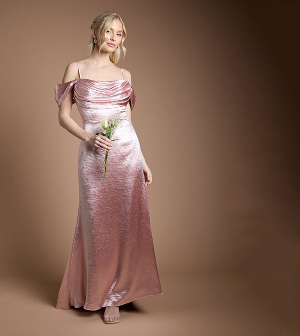 High Gloss Drape Cowl Bridesmaid Maxi Dress