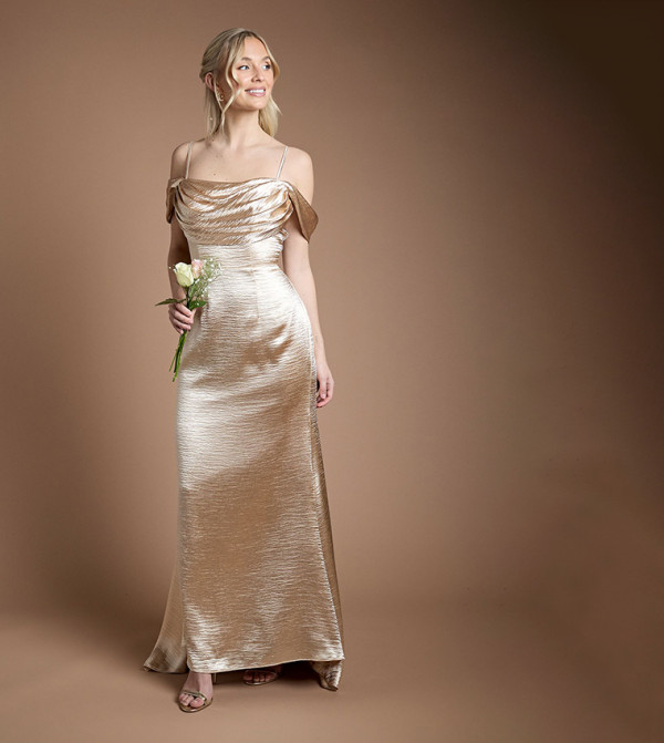 High Gloss Drape Cowl Bridesmaid Maxi Dress