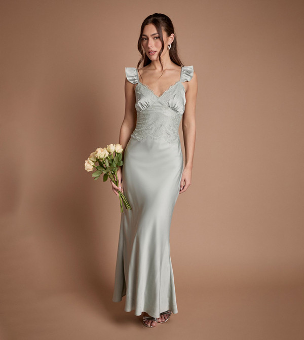 Lace Trim Cami Button Bridesmaid Maxi Dress
