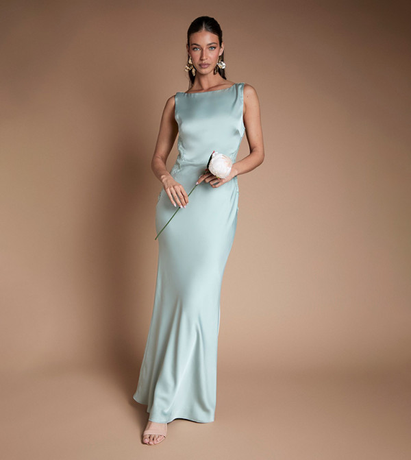 Lace Twist Back Maxi Bridesmaid Dress