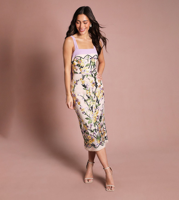 Muse Floral Column Midi Dress