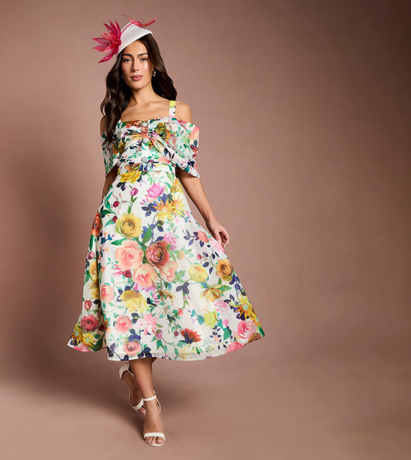 Lisa Tan Bardot Flared Midi Dress