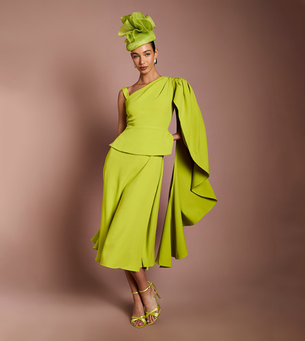 Lisa Tan Cape Shoulder Crepe Midi Dress