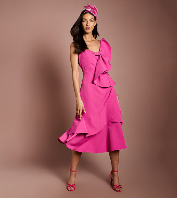 Lisa Tan Statement Bow Crepe Midi Dress