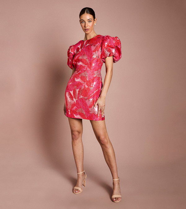 Jacquard Button Detail Mini Dress