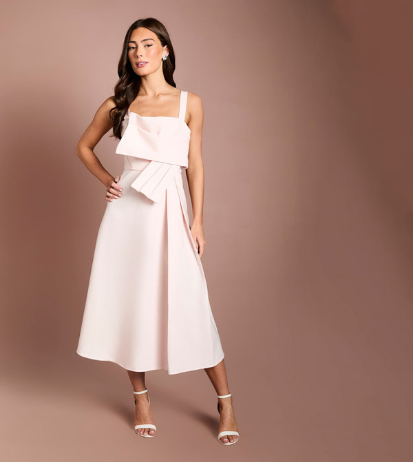 Pleated Twist Detail Midi Dress