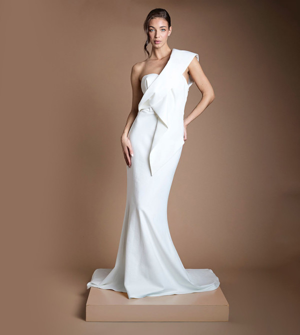 Twist Bow Back Fishtail Maxi Wedding Dress