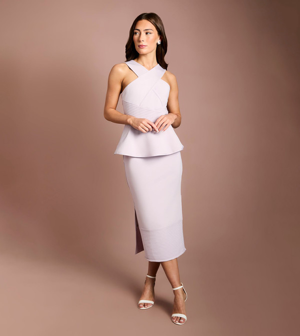 Cross Neck Bandage Column Midi Dress