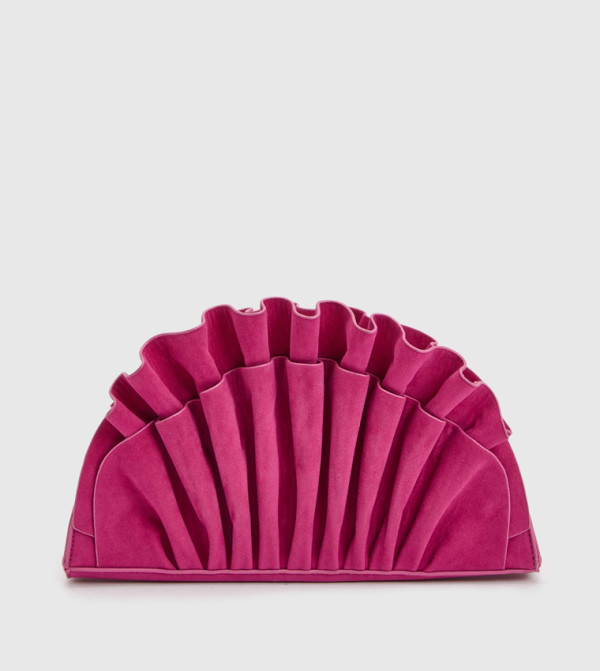 Melody Faux Suede Ruffle Clutch Bag