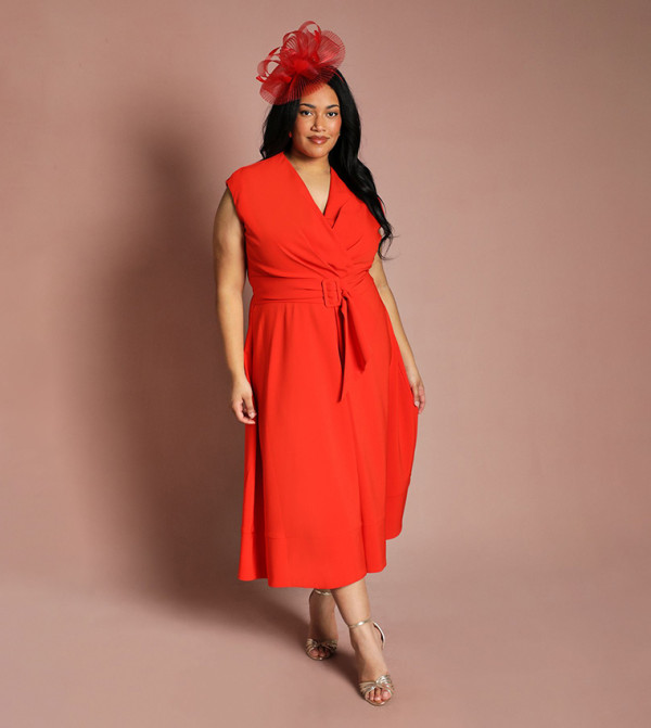 Curve Belted Crepe Midi Dress