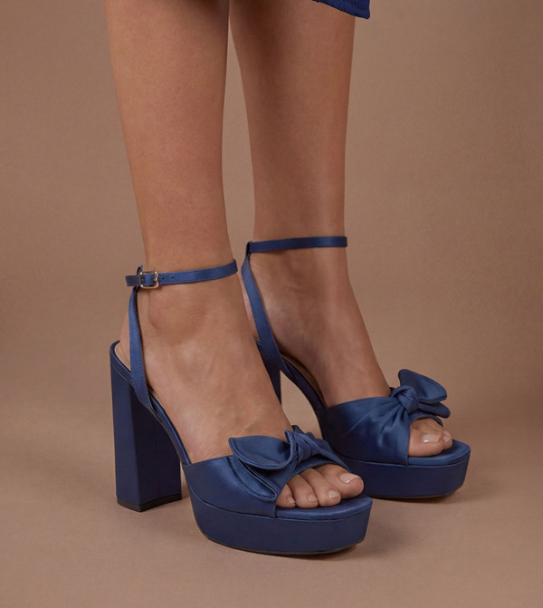 Lillie Satin Ruffle Detail Block Heel Sandals