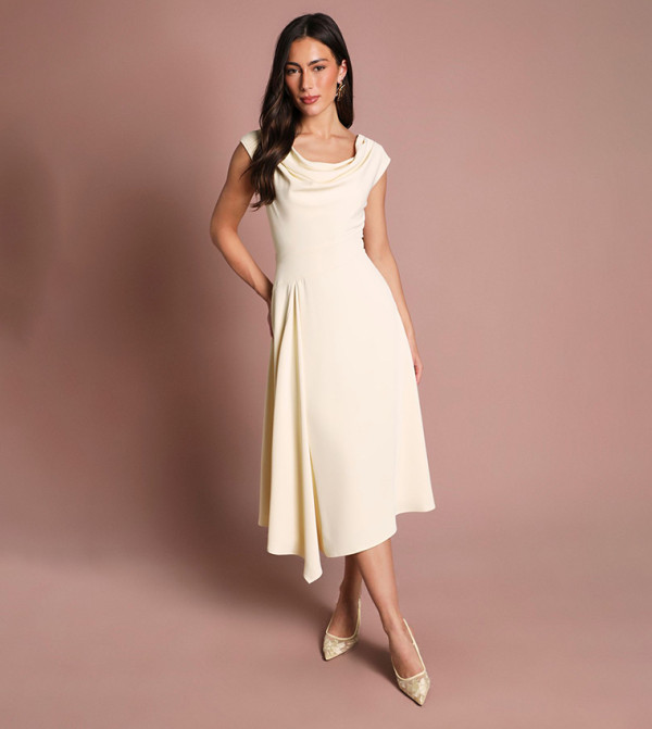 Asymmetric Lightweight Off Shoulder Midi Dress