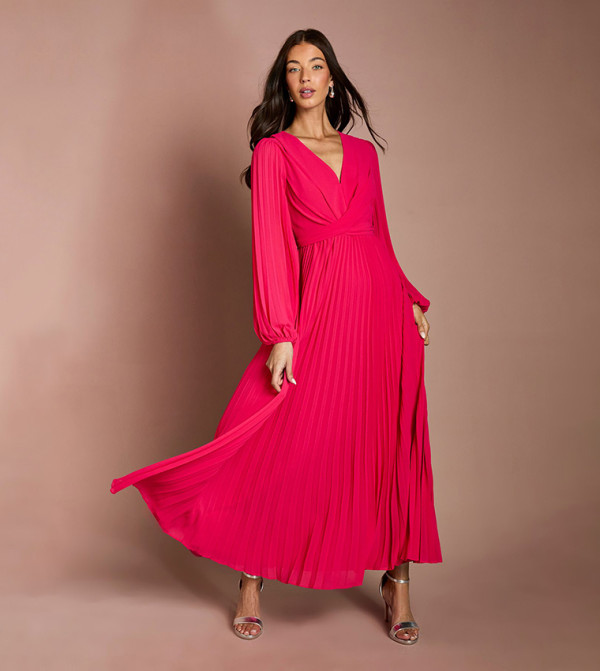 Pleated Wrap Front Dress