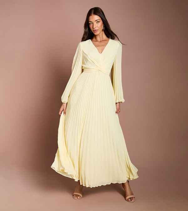 Pleated Wrap Front Maxi Dress