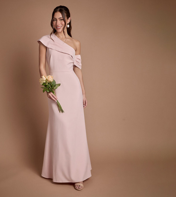 Crepe High Neck One Shoulder Bridesmaid Maxi Dress