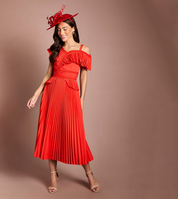 Ruffle Pleated Midi Dress