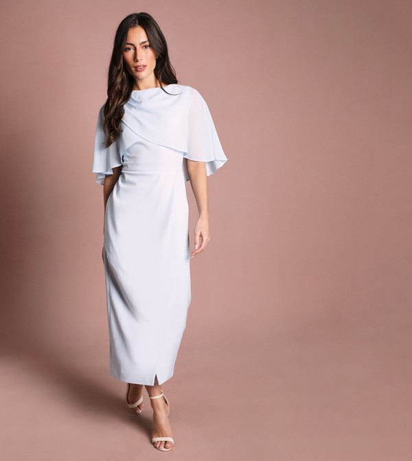 Chiffon Cape Pencil Maxi Dress