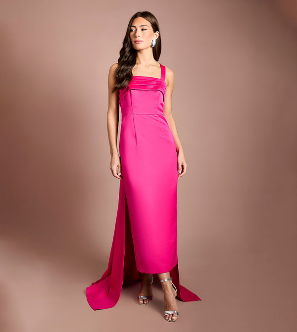 Muse Satin Drape Detail Strappy Midi Party Dress