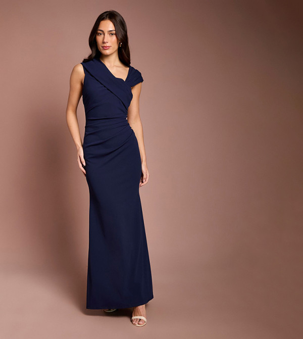 Asymmetric Neck Scuba Maxi Dress
