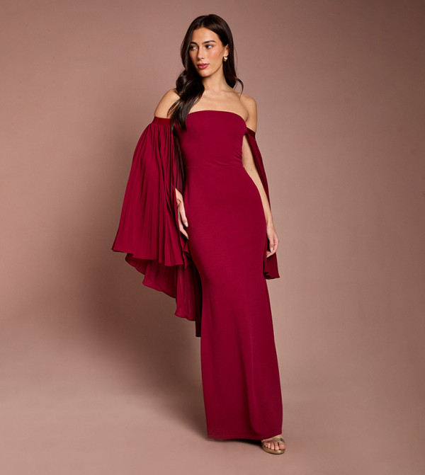 Pleated Chiffon Cape Strapless Maxi Party Dress