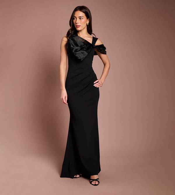 coast long black dress Black Coast One Shoulder Stretch Crepe Maxi Dress