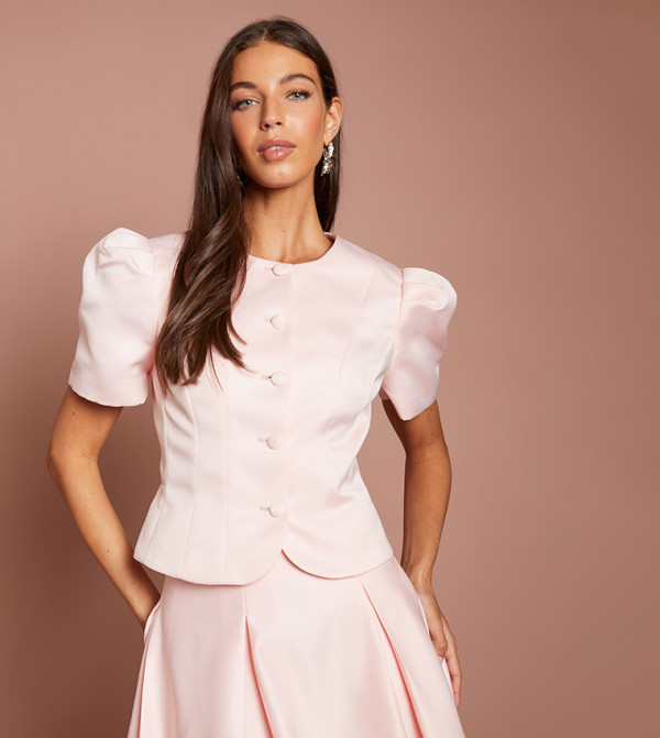 Short Sleeves Button Through Fitted Jacket