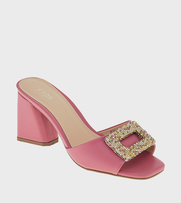 Embellished Square Toe Heeled Sandals