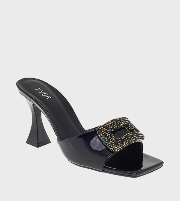 Embellished Square Toe Heeled Sandals