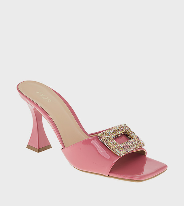 Embellished Square Toe Heeled Sandals
