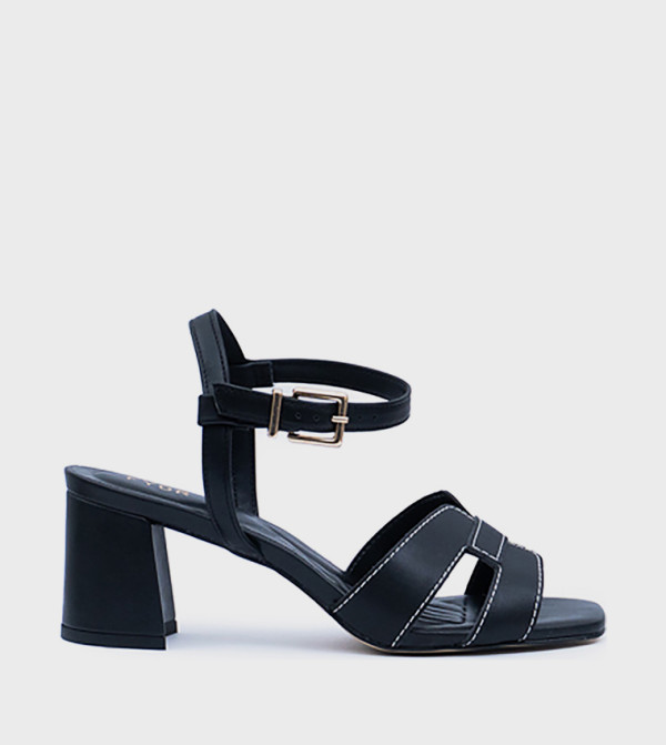 Solid Ankle Strap Heeled Sandals