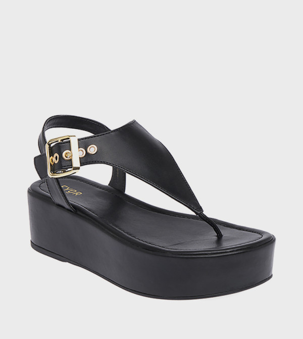 Solid Buckle Detail Platform Sandals
