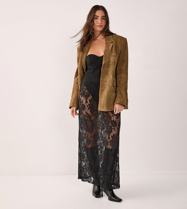 Lace Bandeau Sheer Maxi Dress