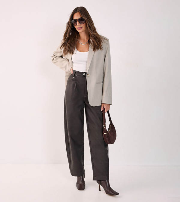 Faux Leather Barrel Fit Pants