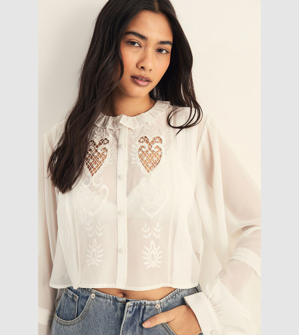 Cutwork Sheer Pintuck Crop Top