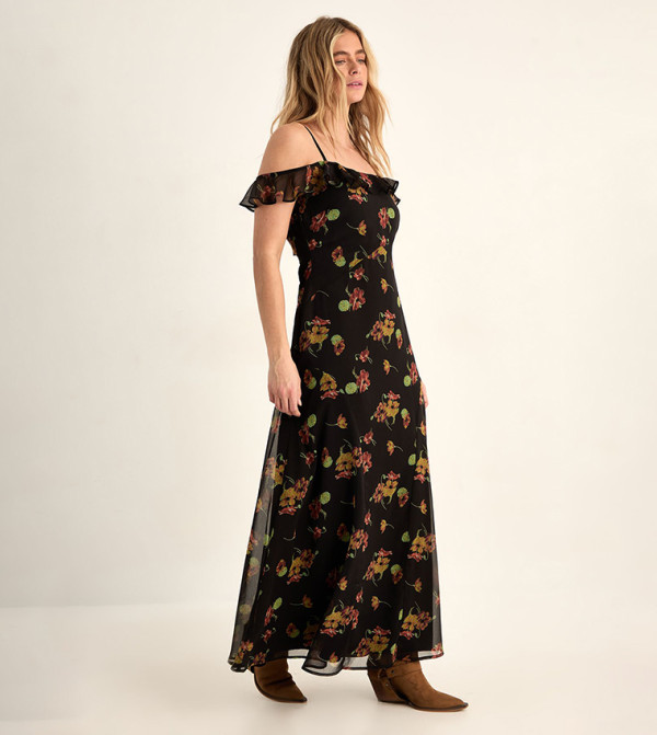 Floral Print Ruffle Panelled Maxi Dress