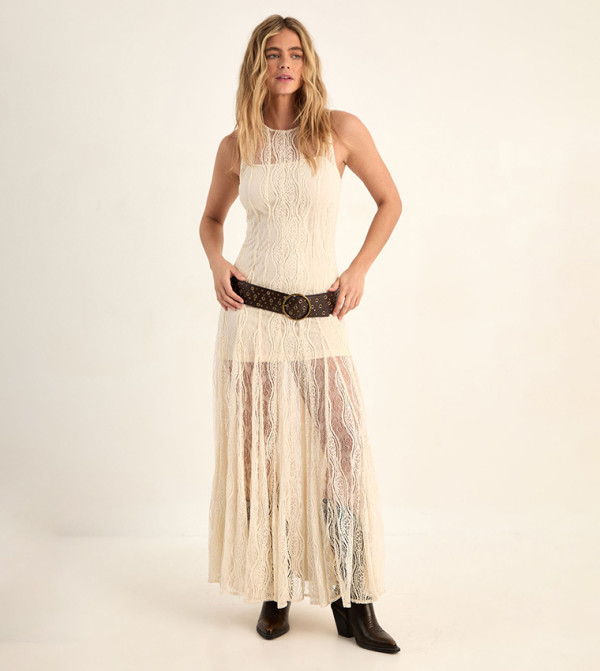 Vintage Lace Godet Hem Maxi Dress